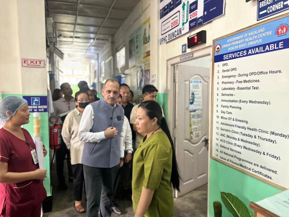 NHSRC Executive Director Maj Gen (Prof) Atul Kotwal and team during their visit to UPHC Duncan Bosti on May 21.